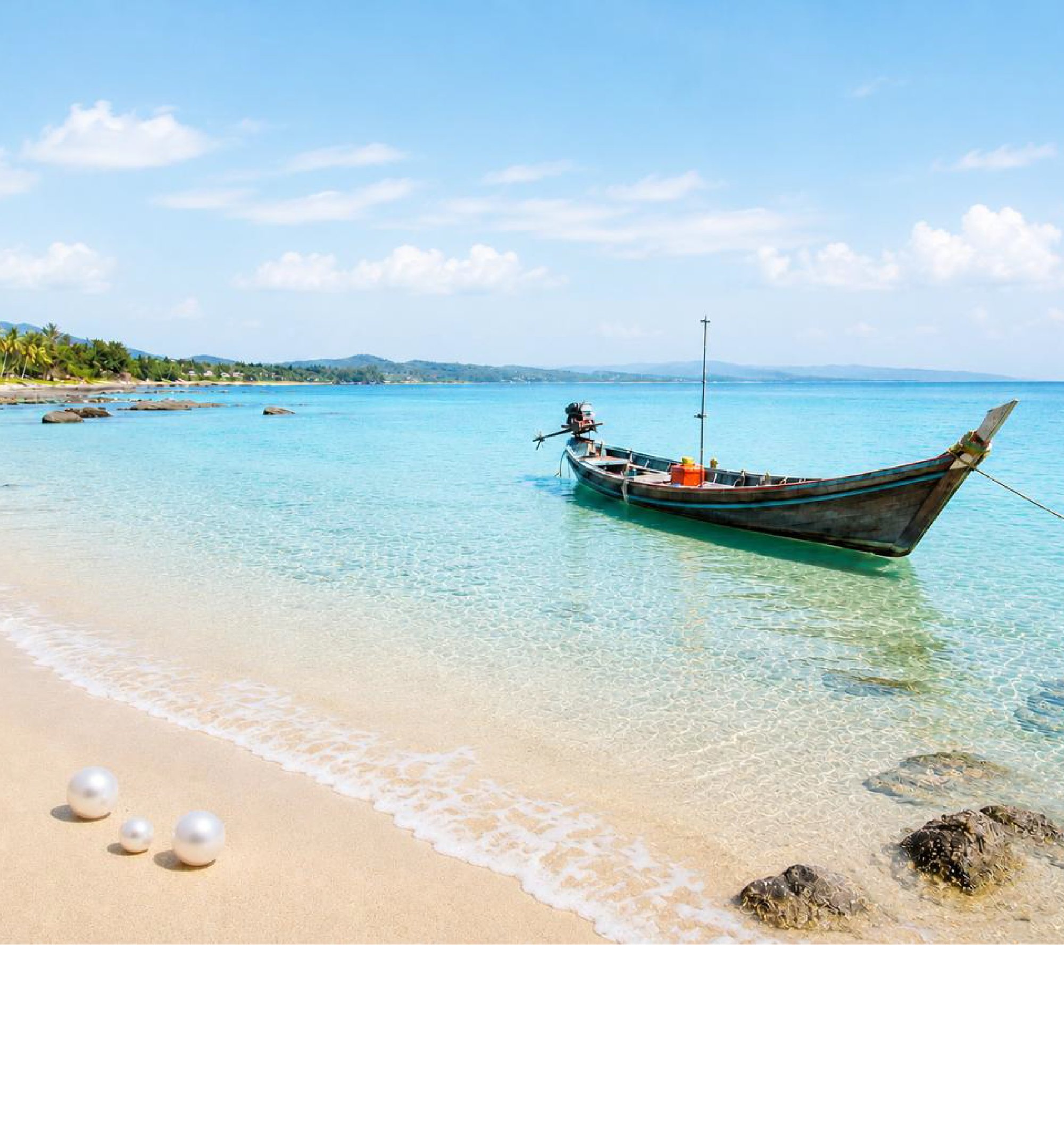 Boat on the coast of Bangladesh with pearls in the sand